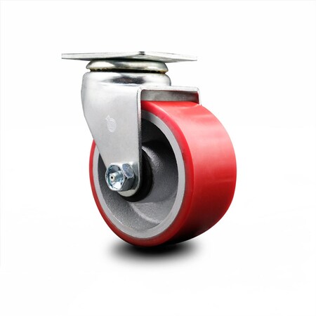 Service Caster 4 Inch Red Poly on Cast Iron Wheel Swivel Caster with Ball Bearing SCC SCC-20S420-PUB-RS